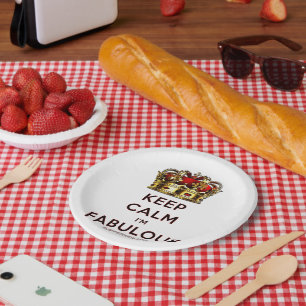 SlipperyJoe's keep calm fabulous golden crown red  Paper Plate