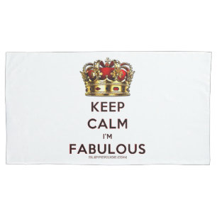 SlipperyJoe's keep calm fabulous golden crown red  Pillowcase