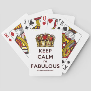 SlipperyJoe's keep calm fabulous golden crown red Playing Cards