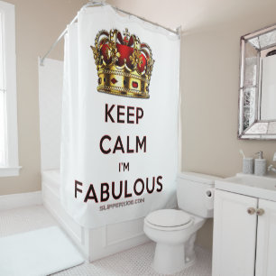 SlipperyJoe's keep calm fabulous golden crown red Shower Curtain