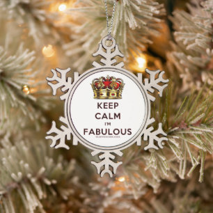 SlipperyJoe's keep calm fabulous golden crown red  Snowflake Pewter Christmas Ornament