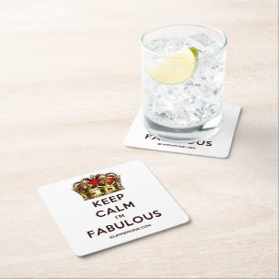 SlipperyJoe's keep calm fabulous golden crown red  Square Paper Coaster