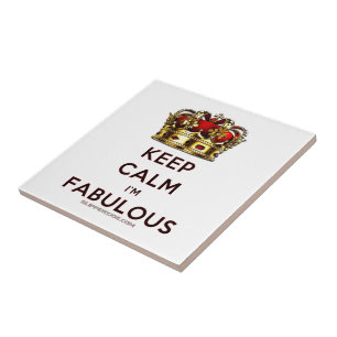 SlipperyJoe's keep calm fabulous golden crown red Tile