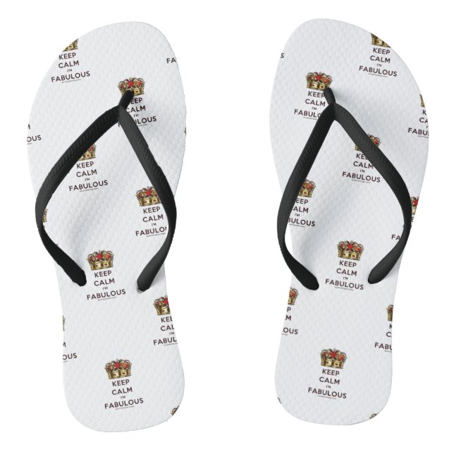 SlipperyJoe's keep calm fabulous spectacular crown Flip Flops (Footbed)