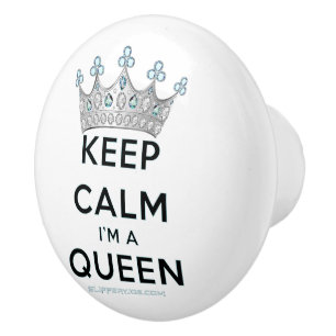 SlipperyJoe's keep calm queen polished silver crow Ceramic Knob