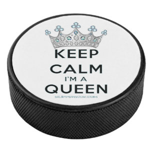 SlipperyJoe's keep calm queen polished silver crow Hockey Puck