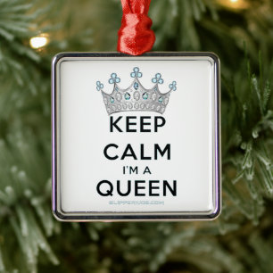 SlipperyJoe's keep calm queen polished silver crow Metal Tree Decoration