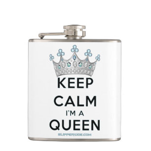 SlipperyJoe's Keep Calm Queen royal crown jewels a Hip Flask