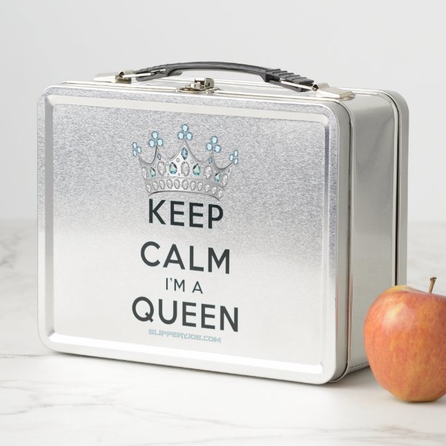 SlipperyJoe's Keep Calm Queen royal crown jewels a Metal Lunch Box (In Situ)