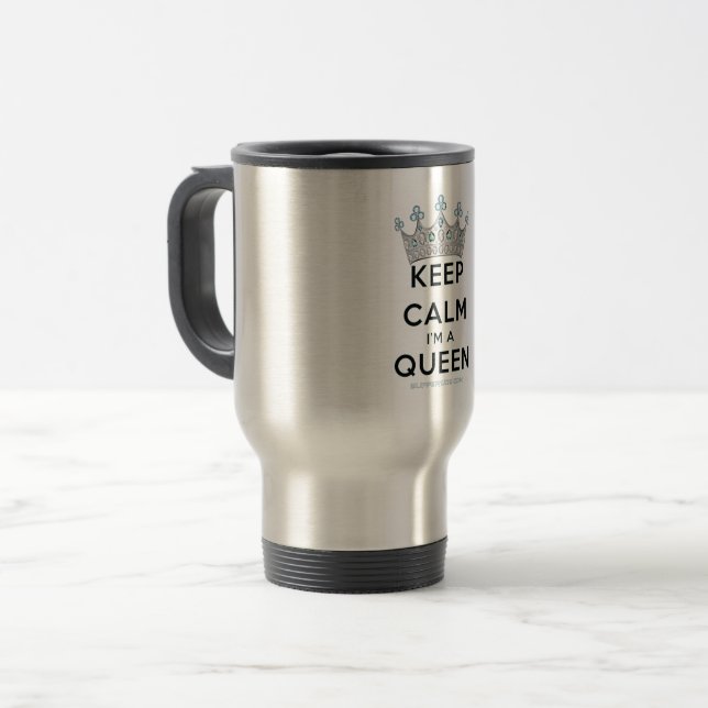SlipperyJoe's Keep Calm Queen royal crown jewels a Travel Mug (Front Left)