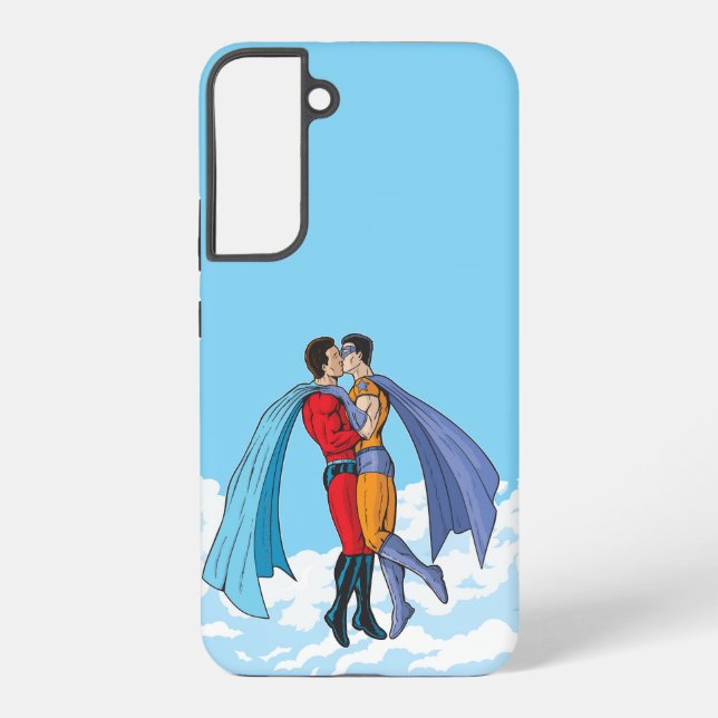 SlipperyJoe's kissing superheroes flying gay coupl Samsung Galaxy S22+ Case (Back)