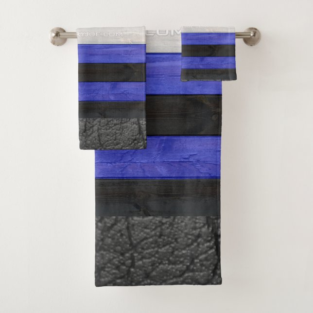 SlipperyJoe's leather pride flag black royal blue  Bath Towel Set (Insitu)