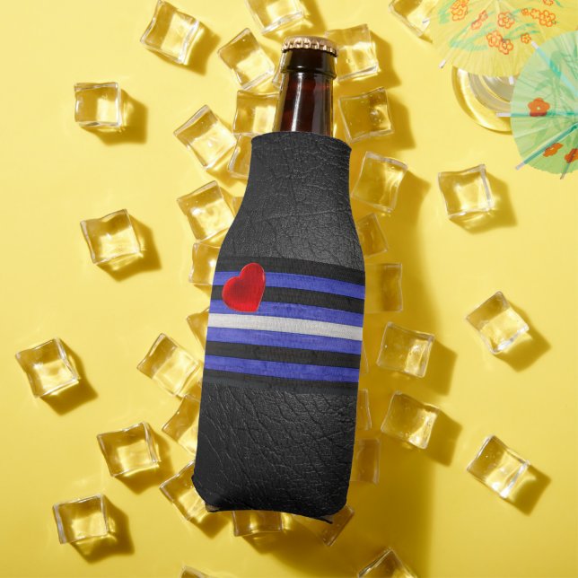 SlipperyJoe's leather pride flag black royal blue  Bottle Cooler (In Situ Summer)