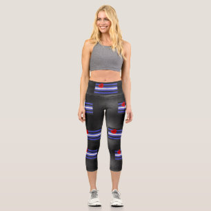 SlipperyJoe's leather pride flag black royal blue Capri Leggings