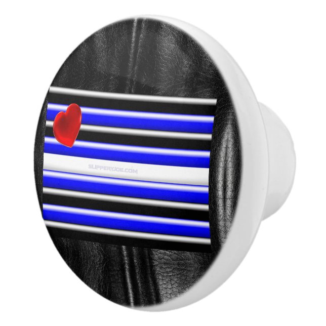 SlipperyJoe's leather pride flag black royal blue  Ceramic Knob (Right)