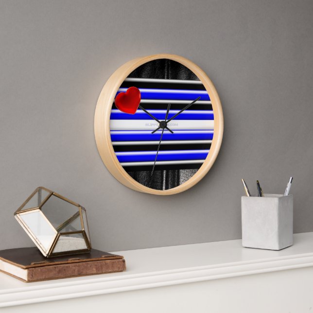 SlipperyJoe's leather pride flag black royal blue  Clock (Office)