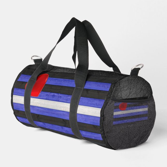SlipperyJoe's leather pride flag black royal blue  Duffle Bag (Right Corner)