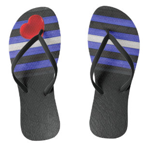 SlipperyJoe's leather pride flag black royal blue  Flip Flops