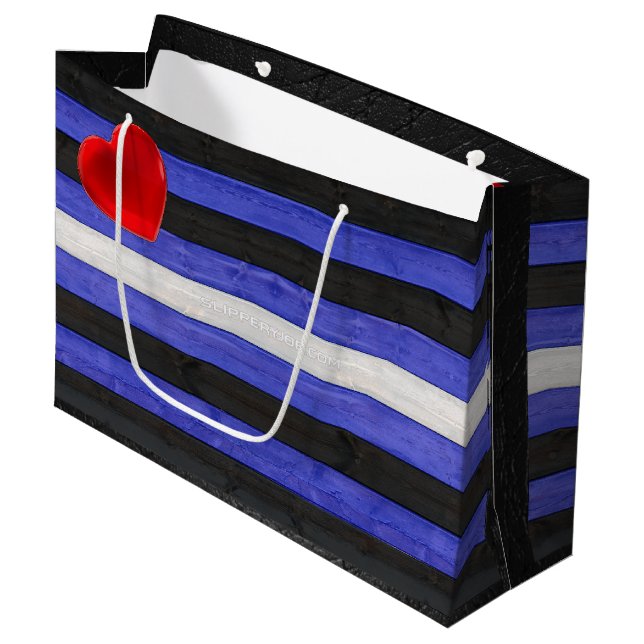 SlipperyJoe's leather pride flag black royal blue  Large Gift Bag (Front Angled)