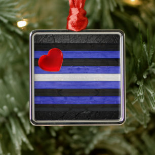 SlipperyJoe's leather pride flag black royal blue  Metal Tree Decoration