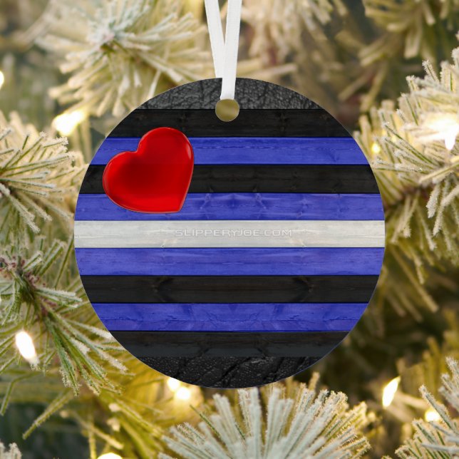SlipperyJoe's leather pride flag black royal blue  Metal Tree Decoration (Insitu)