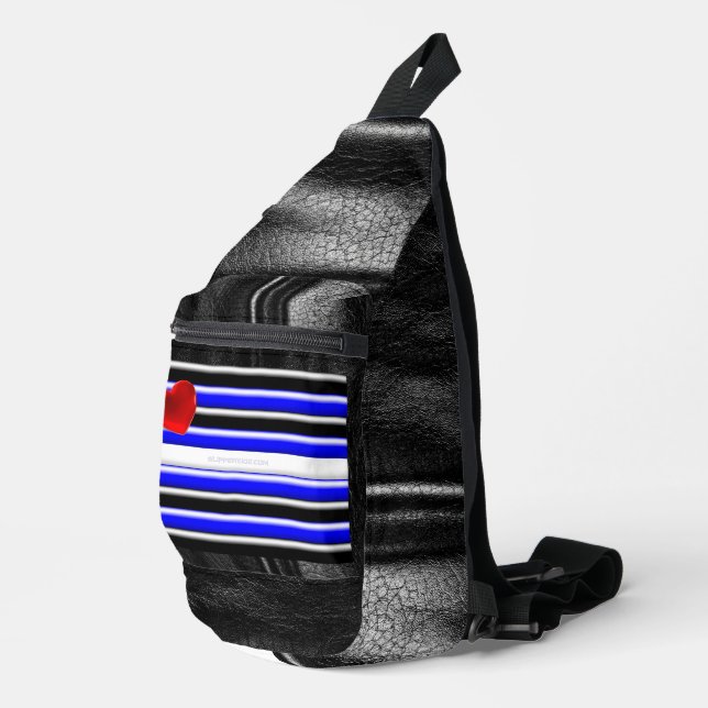 SlipperyJoe's leather pride flag black royal blue  Sling Bag (Right Corner)