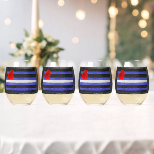 SlipperyJoe's leather pride flag black royal blue Stemless Wine Glass