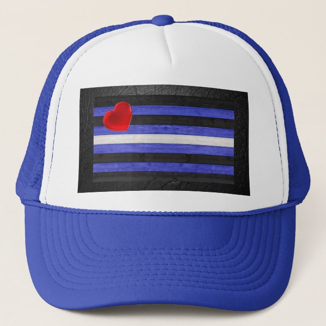 SlipperyJoe's leather pride flag black royal blue  Trucker Hat (Front)