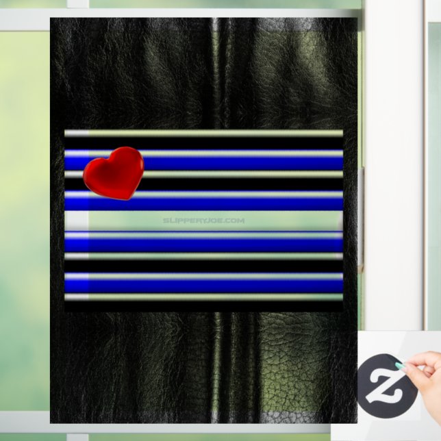 SlipperyJoe's leather pride flag black royal blue  Window Cling (Home)