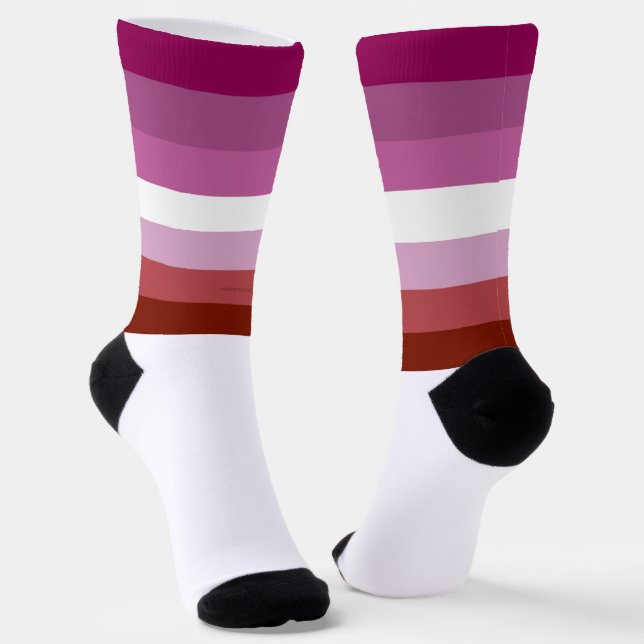 SlipperyJoe's Lesbian Pride flag feminine Lipstick Socks (Angled)