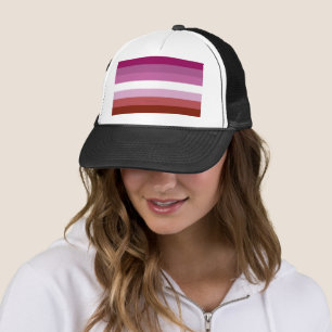 SlipperyJoe's Lesbian Pride flag feminine Lipstick Trucker Hat