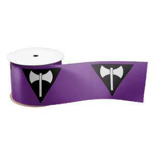 SlipperyJoe's Lesbian Pride flag labrys symbol tri Satin Ribbon