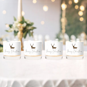 SlipperyJoe's line art silhouette reindeer minimal Whiskey Glass