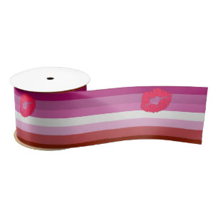 SlipperyJoe's Lipstick Lesbian Pride Flag gay gift Satin Ribbon