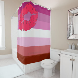 SlipperyJoe's Lipstick Lesbian Pride Flag gay gift Shower Curtain