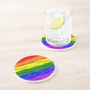 SlipperyJoe's liquid gloss pride flag red orange y Coaster