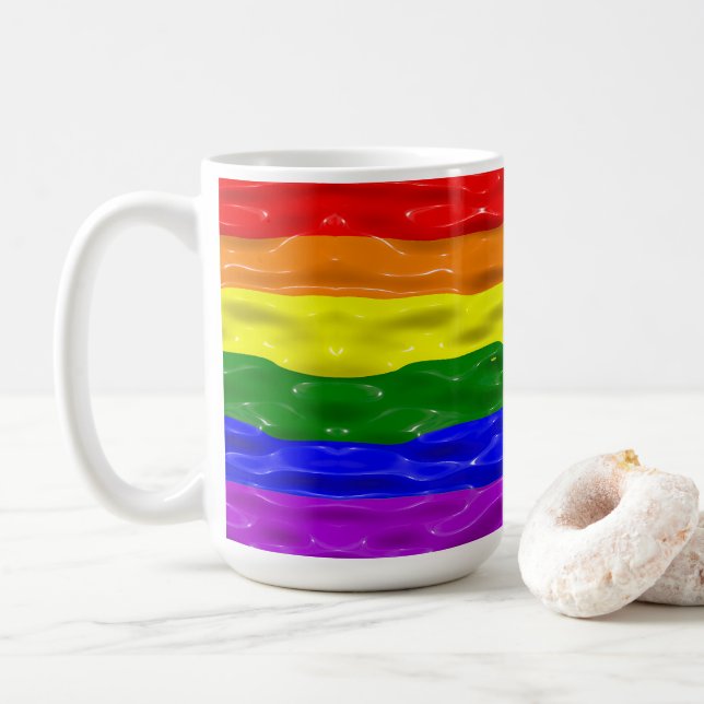SlipperyJoe's liquid gloss pride flag red orange y Coffee Mug (With Donut)