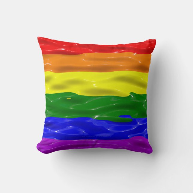 SlipperyJoe's liquid gloss pride flag red orange y Cushion (Front)