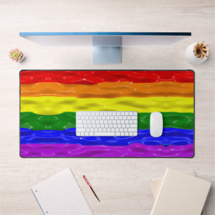 SlipperyJoe's liquid gloss pride flag red orange y Desk Mat
