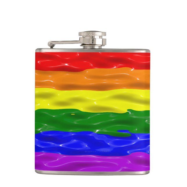 SlipperyJoe's liquid gloss pride flag red orange y Hip Flask (Front)