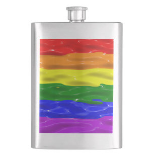 SlipperyJoe's liquid gloss pride flag red orange y Hip Flask
