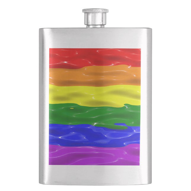 SlipperyJoe's liquid gloss pride flag red orange y Hip Flask (Front)