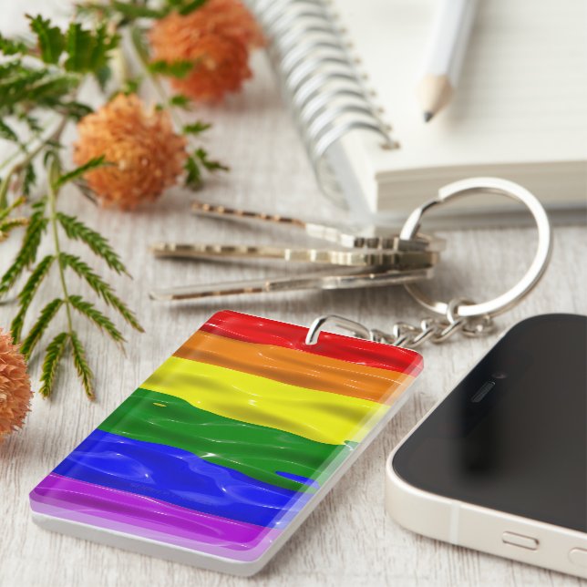 SlipperyJoe's liquid gloss pride flag red orange y Key Ring (Front Right)