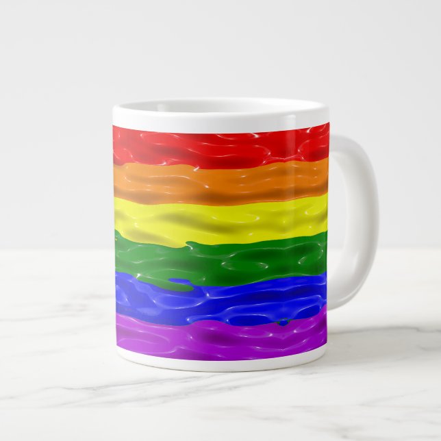 SlipperyJoe's liquid gloss pride flag red orange y Large Coffee Mug (Front Right)