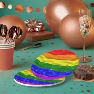 SlipperyJoe's liquid gloss pride flag red orange y Paper Plate