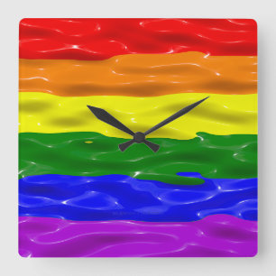 SlipperyJoe's liquid gloss pride flag red orange y Square Wall Clock
