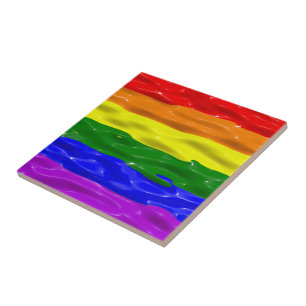 SlipperyJoe's liquid gloss pride flag red orange y Tile