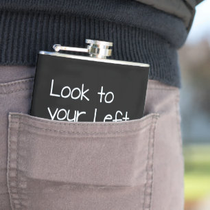 SlipperyJoe's look left funny stark white arrow pl Hip Flask