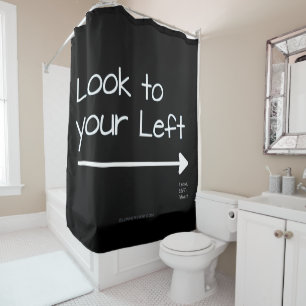 SlipperyJoe's look left funny stark white arrow pl Shower Curtain