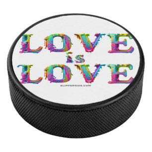 SlipperyJoe's love is love spray paint gay pride c Hockey Puck